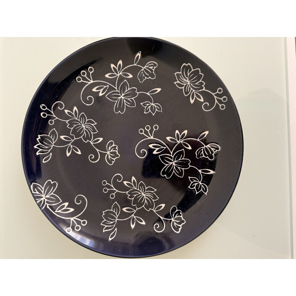 ✿ Temp-tations Floral Lace Blue Dinner Plate Black White Ceramic 10.5”